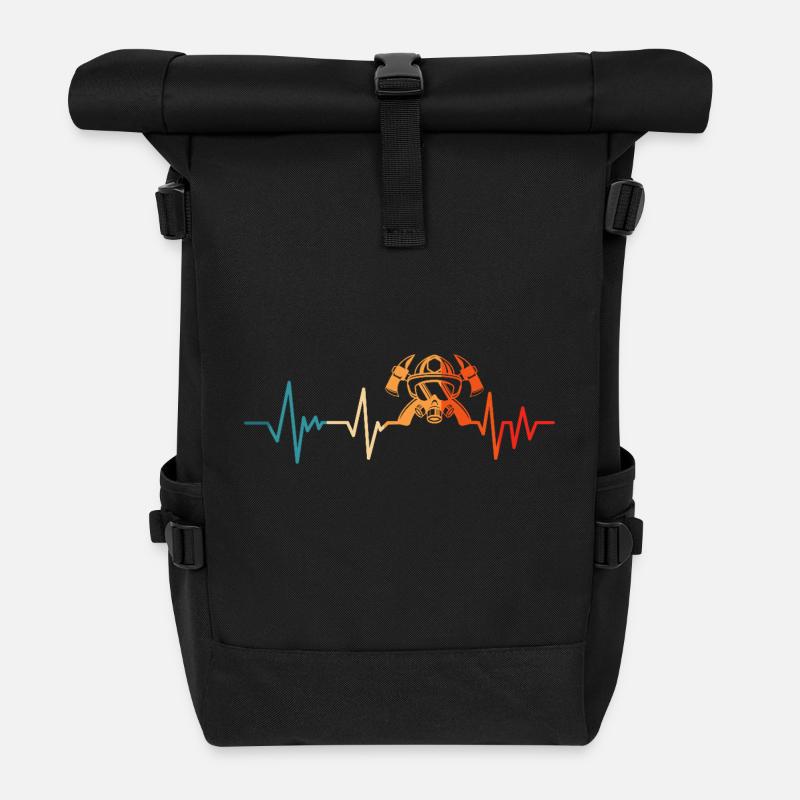 Feuerwehr Herzschlag Feuerwehrmann - Rolltop Rucksack - Schwarz