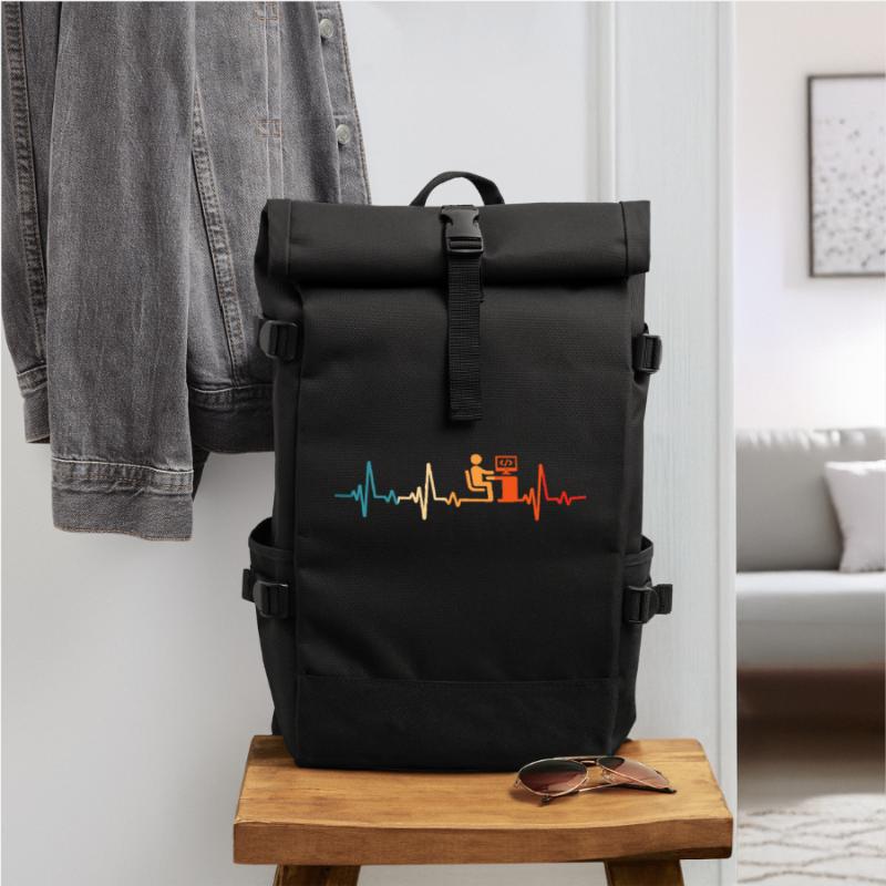 Programmeur Retro Heartbeat Code Informaticien Sac à dos roll top
