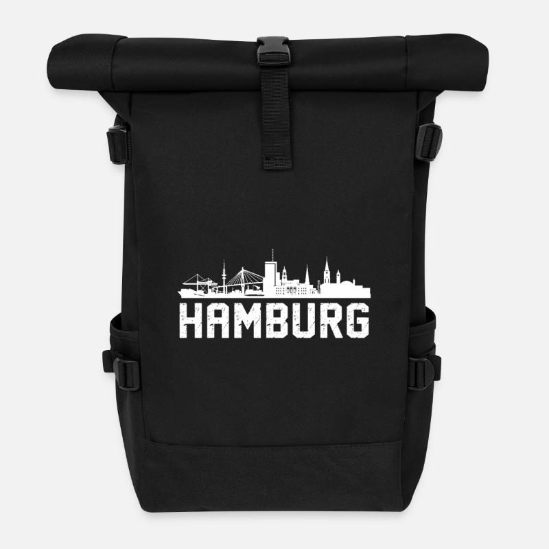 Hamburg Skyline Hamburger - Rolltop Rucksack - Schwarz