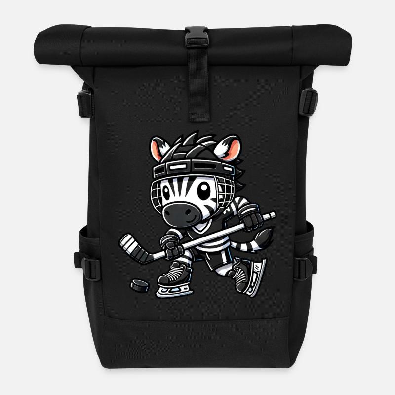Chibi-Zebra Hockeyspieler Eishockey - Rolltop Rucksack - Schwarz
