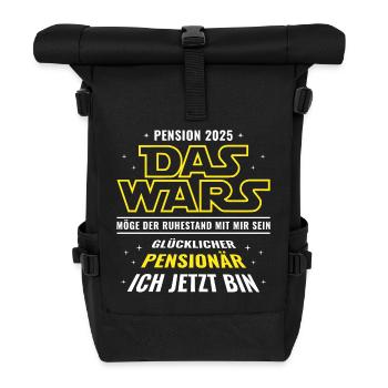Pension 2025 Das wars - Glücklicher Pensionär - Rolltop Rucksack - Schwarz - Vorne