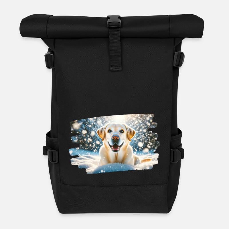 Happy Labrador in Winter Snow - Roll Top Backpack - black