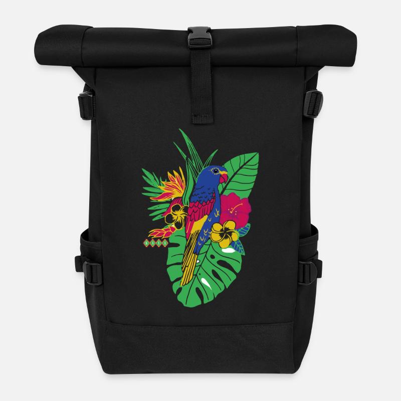 gaya flower parrot - Roll Top Backpack - black