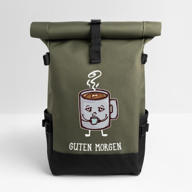 Frühstück Kaffee Koffein Statement Kaffeetrinker Rolltop Rucksack