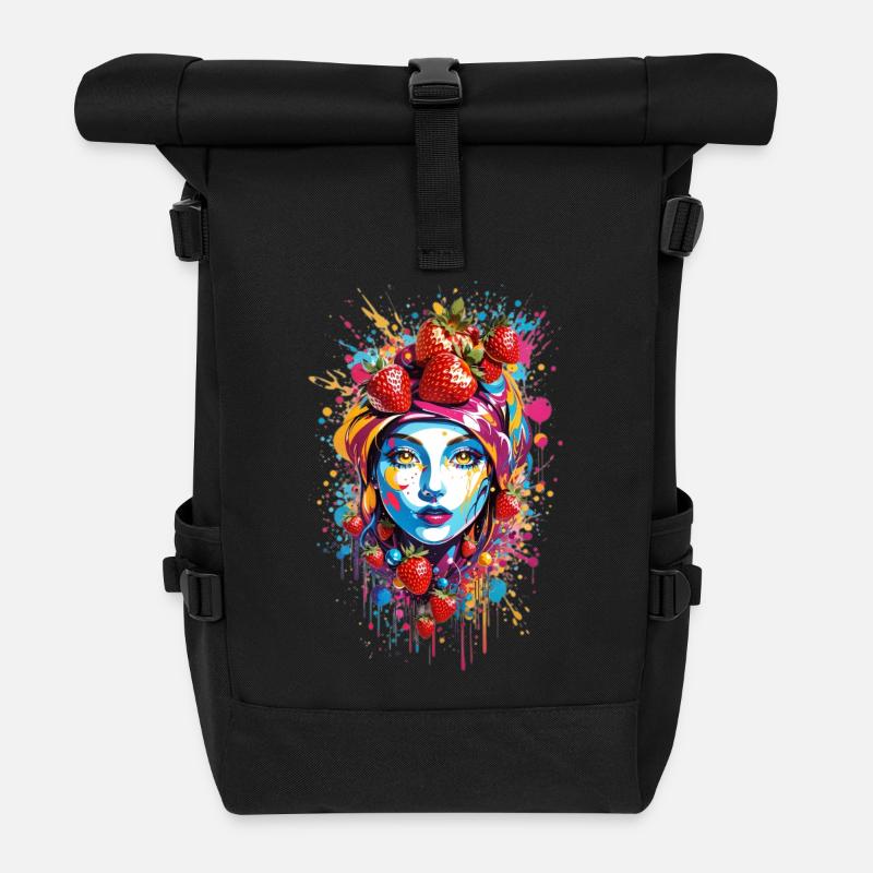 Erdbeeren Frau - Rolltop Rucksack - Schwarz