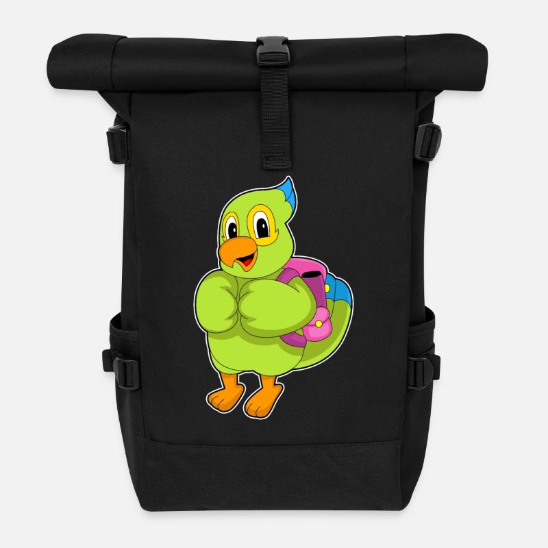 Papagei Schüler Rucksack Schule - Rolltop Rucksack - Schwarz
