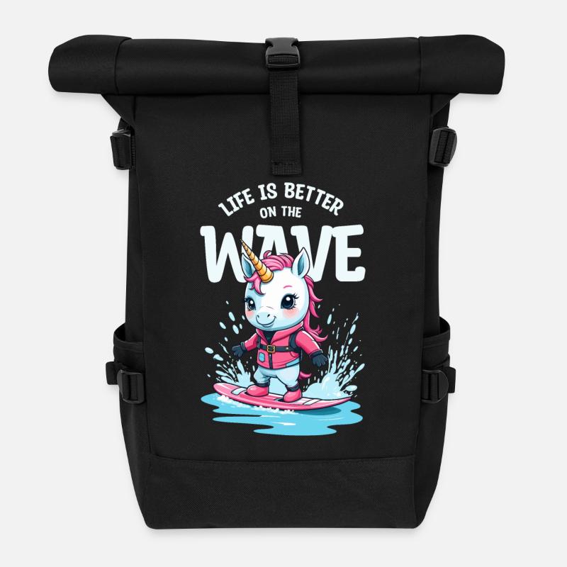 Wakeboard Einhorn - Rolltop Rucksack - Schwarz