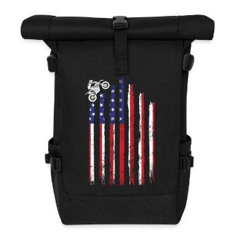 Dirtbike Rider US Flag MX Motocross Supercross - Rolltop Rucksack - Schwarz - Vorne