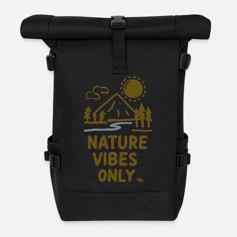 Nature Vibes Only - Roll Top Backpack - black