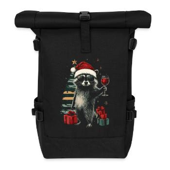 Vin rouge de Noël raton laveur - Sac à dos roll top - noir - Devant
