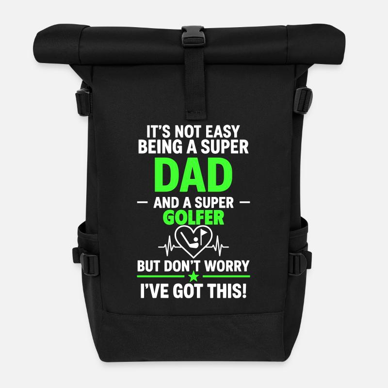 Herz + Golf – Super Papa Golfer - Rolltop Rucksack - Schwarz