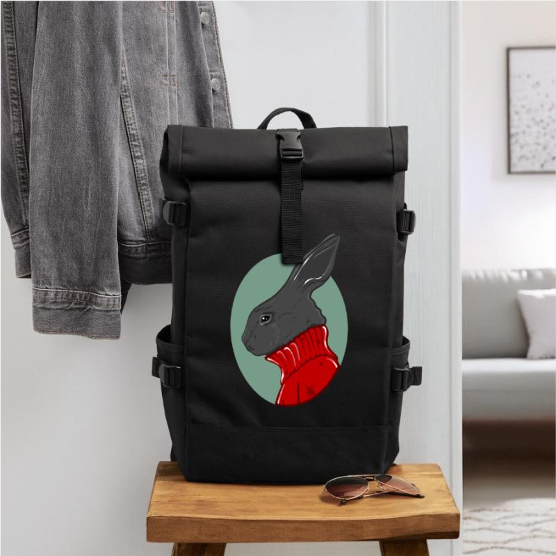 Lapin avec un pull rouge Sac à dos roll top