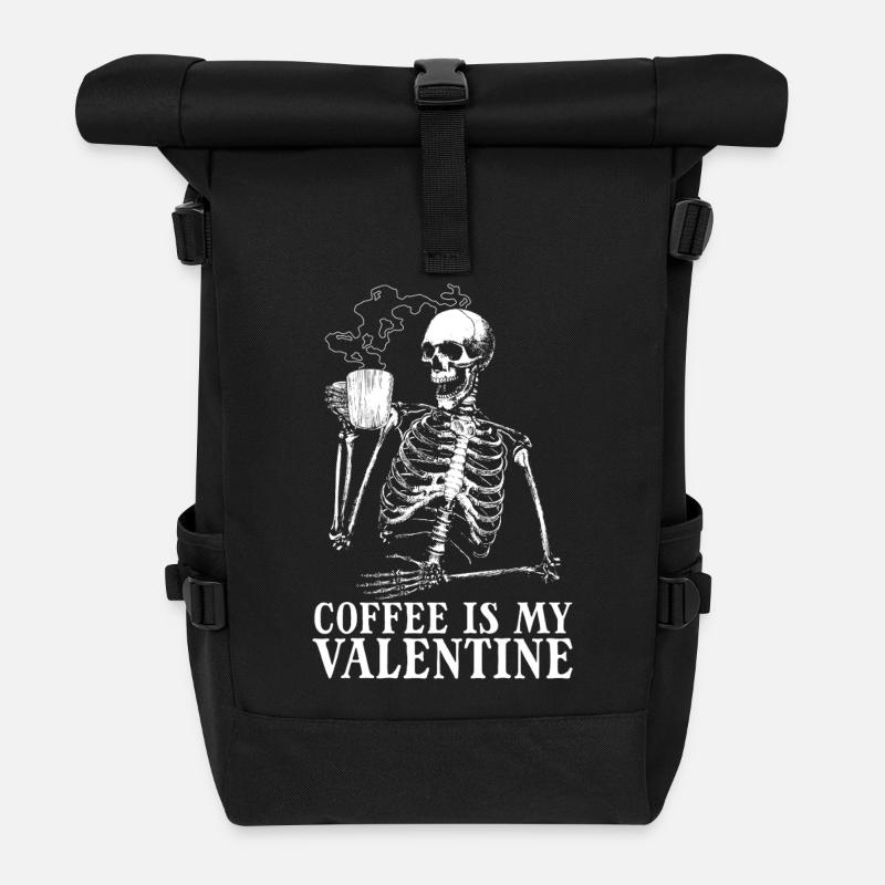 Coffee Is My Valentine's Day – Skeleton Coffee for M - Roll Top Backpack - black