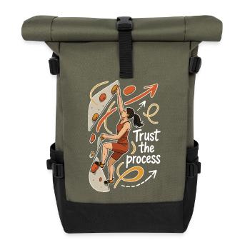 Bouldern Shirt Damen – Vertrau dem Prozess - Rolltop Rucksack - Olive/Schwarz - Vorne