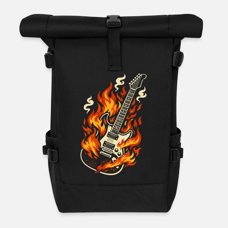 E-Gitarre Brennend Rock Geschenk - Rolltop Rucksack - Schwarz