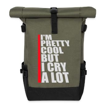I'm Pretty Cool But I Cry A Lot Lustig Emotional - Rolltop Rucksack - Olive/Schwarz - Vorne