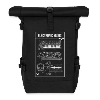 Retro Electronic Music Gear Sketch - Roll Top Backpack - black - Front
