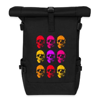 Colored Linear Skull Art - Roll Top Backpack - black - Front