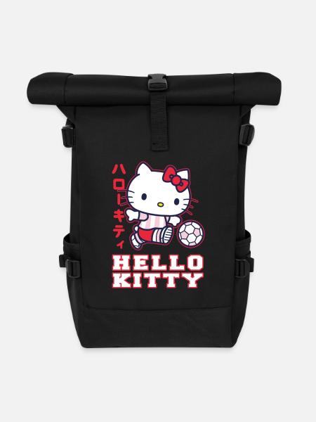 Hello Kitty Spielt Fussball - Rolltop Rucksack - Schwarz