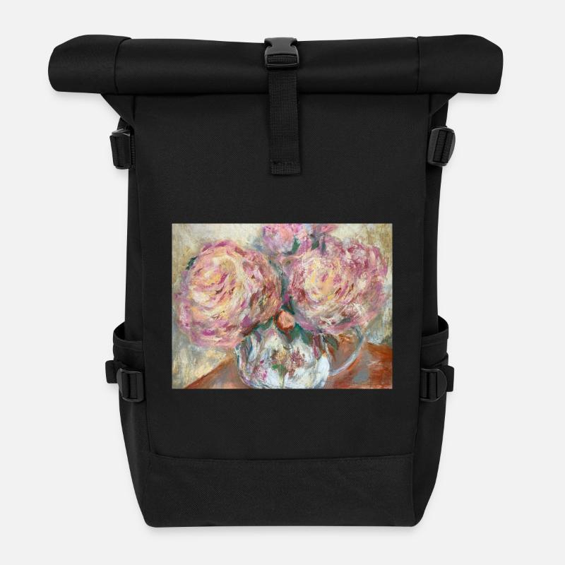 Pfingstrosenstrauß - Rolltop Rucksack - Schwarz