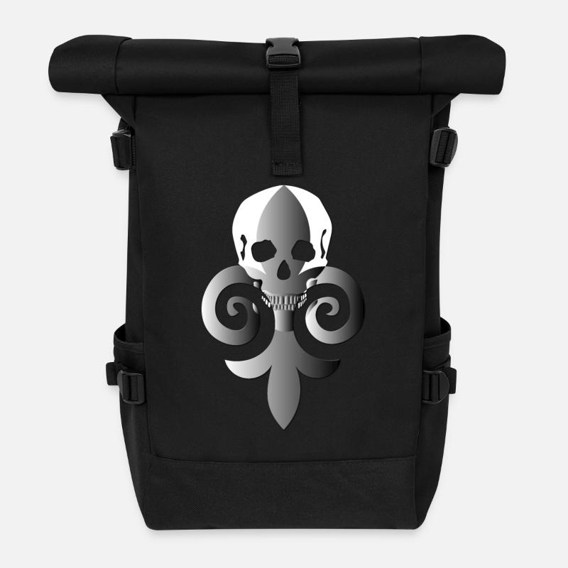 Totenkopf mit Lilie - Rolltop Rucksack - Schwarz