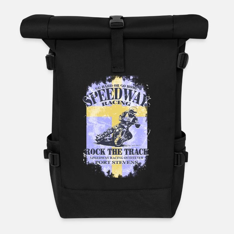Speedway Racing - Sweden Vintage Flag - Rolltop Rucksack - Schwarz