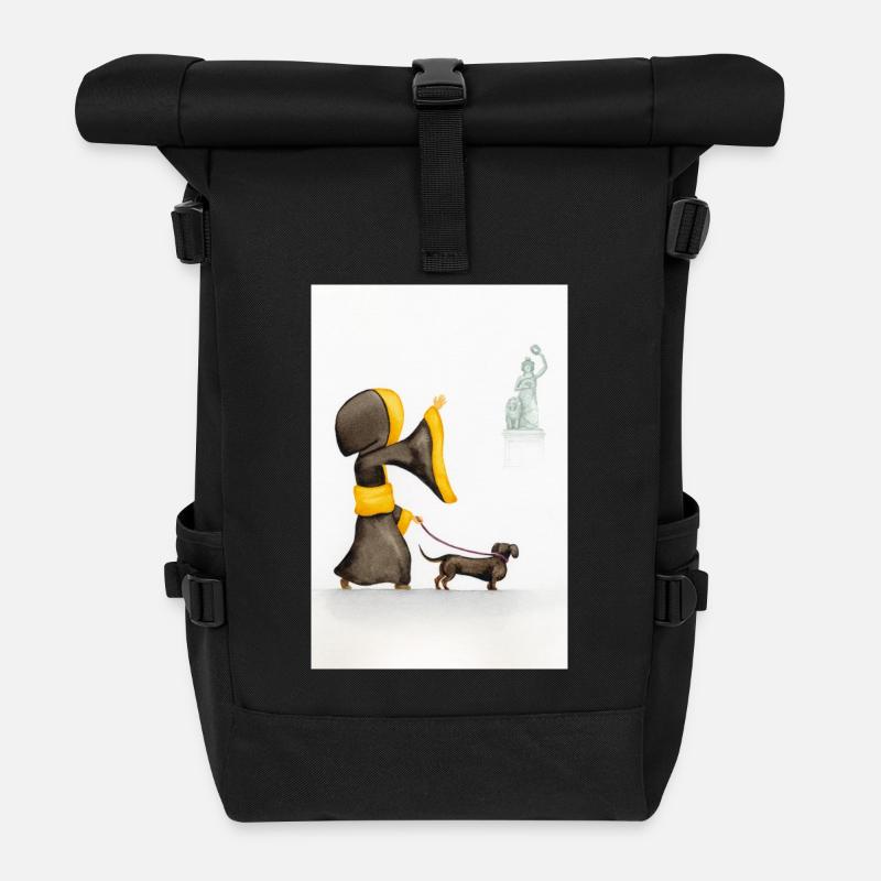 Münchner Kindl mit Dackel und Bavaria - Rolltop Rucksack - Schwarz