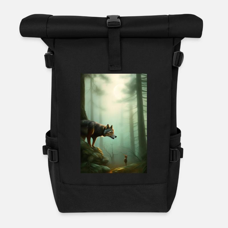 Loup dans la forêt - Sac à dos roll top - noir