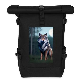 Wolf und Mond - Rolltop Rucksack - Schwarz - Vorne