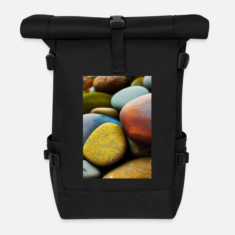 Bunte Steine - Rolltop Rucksack - Schwarz