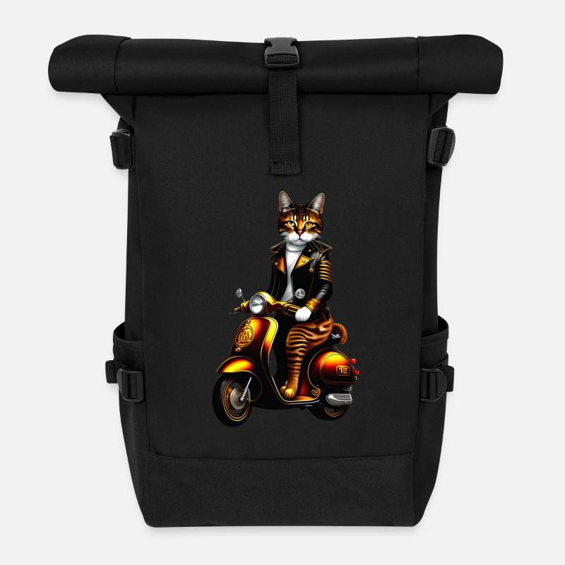 Steampunk-Katze - Rolltop Rucksack - Schwarz