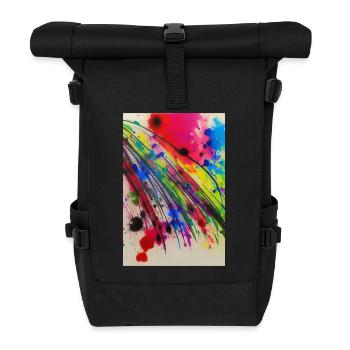 Farbspritzer und Linien - Rolltop Rucksack - Schwarz - Vorne
