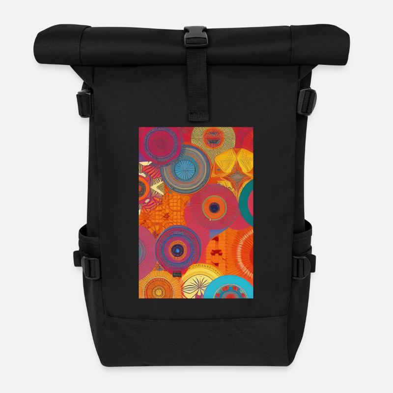 Retro Muster - Rolltop Rucksack - Schwarz
