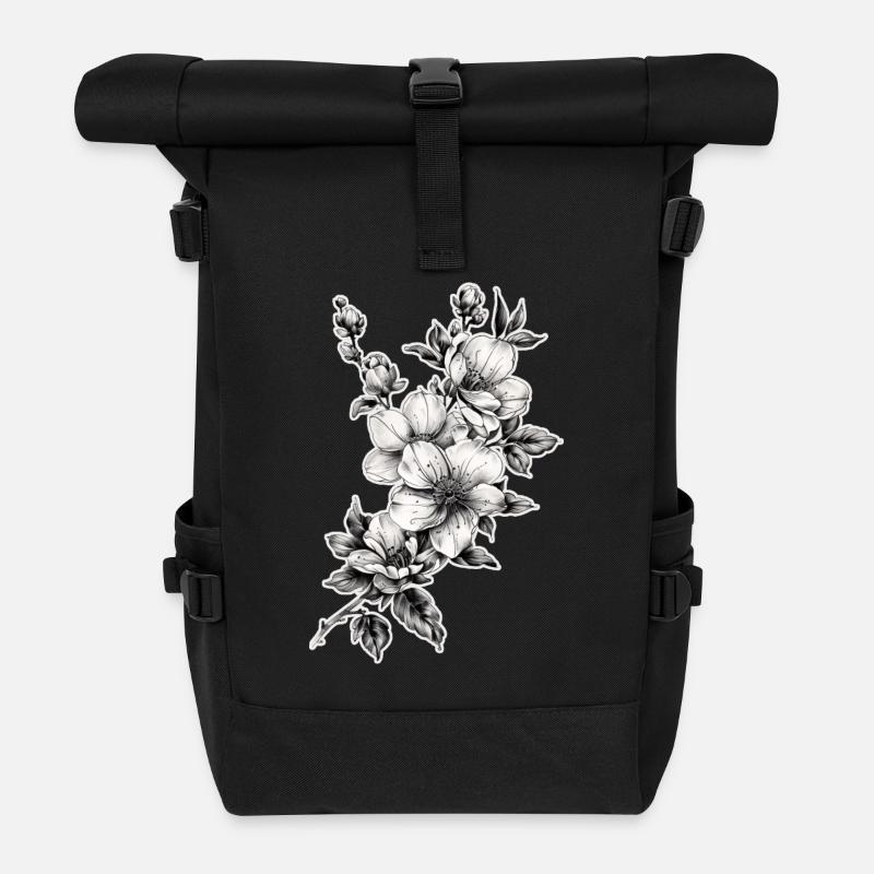 Blumenast mit schönen Blüten in Tribalform - Rolltop Rucksack - Schwarz