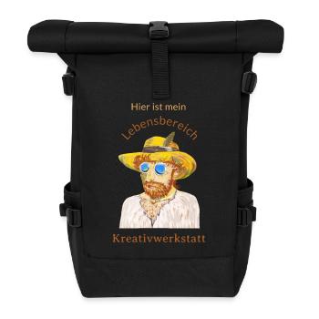 Hier ist mein Lebensbereich Kreativwerkstatt - Rolltop Rucksack - Schwarz - Vorne