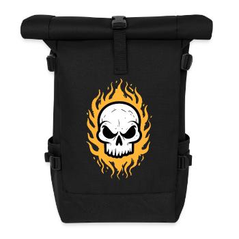 Flammen Totenkopf - Rolltop Rucksack - Schwarz - Vorne