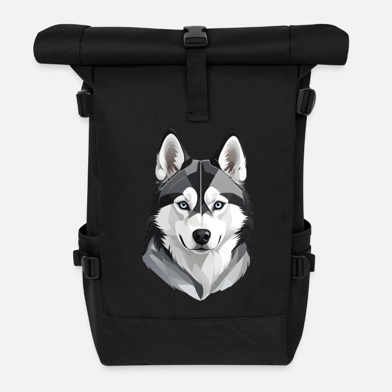 Niedlicher Husky-Kopf - Rolltop Rucksack - Schwarz