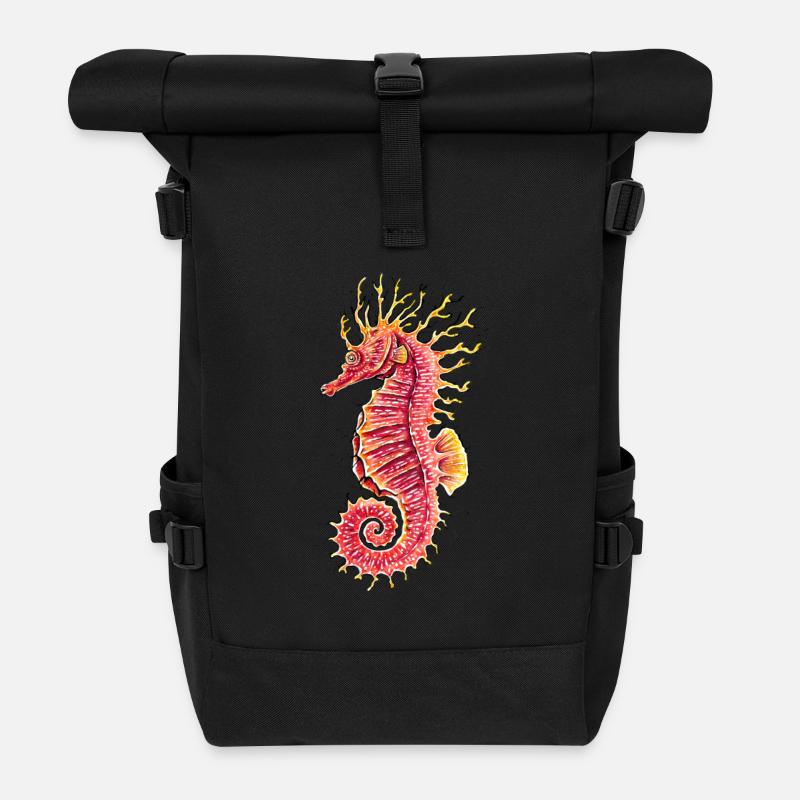 Sea horse - Roll Top Backpack - black