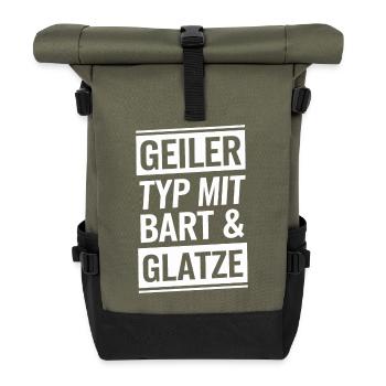 Typ mit Bart und Glatze, Männer Haarausfall Glatze - Rolltop Rucksack - Olive/Schwarz - Vorne
