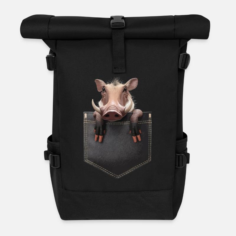 Warzenschwein - Rolltop Rucksack - Schwarz