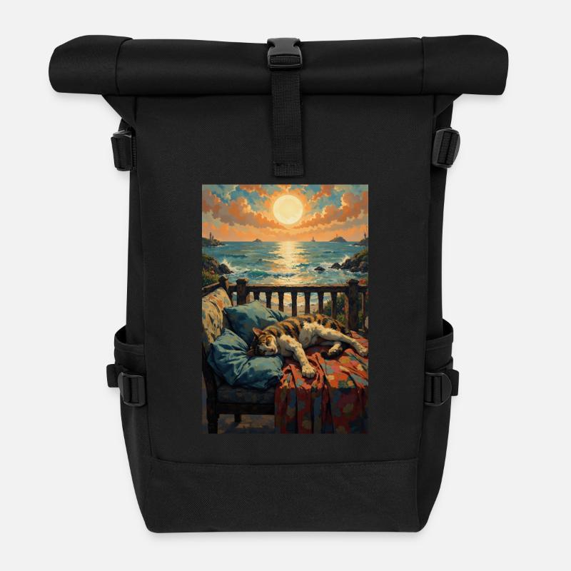 Belle image d’un chat au repos - Sac à dos roll top - noir
