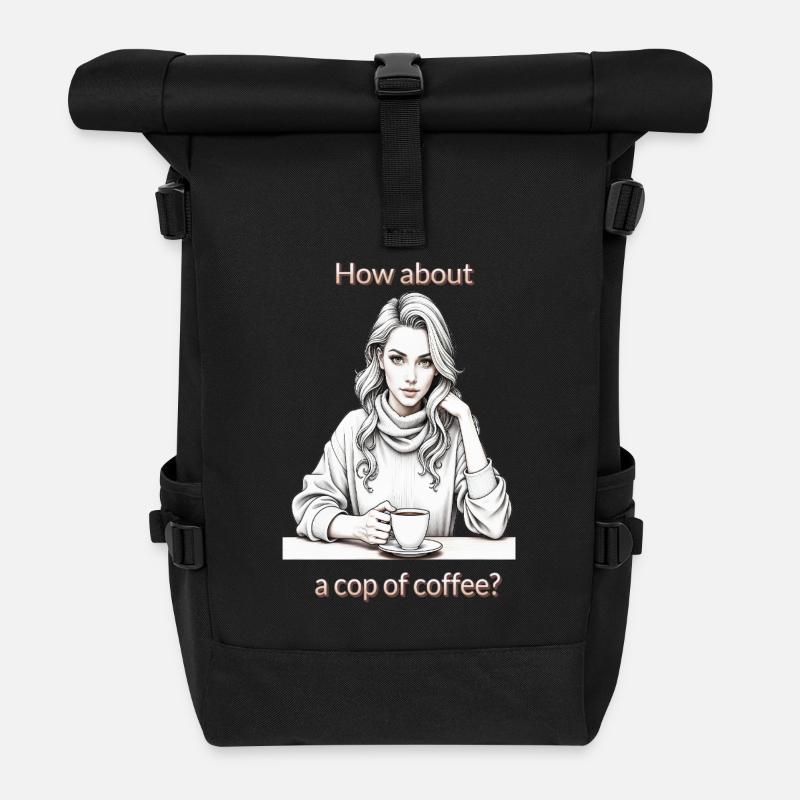 How about a cup of coffee? - Roll Top Backpack - black