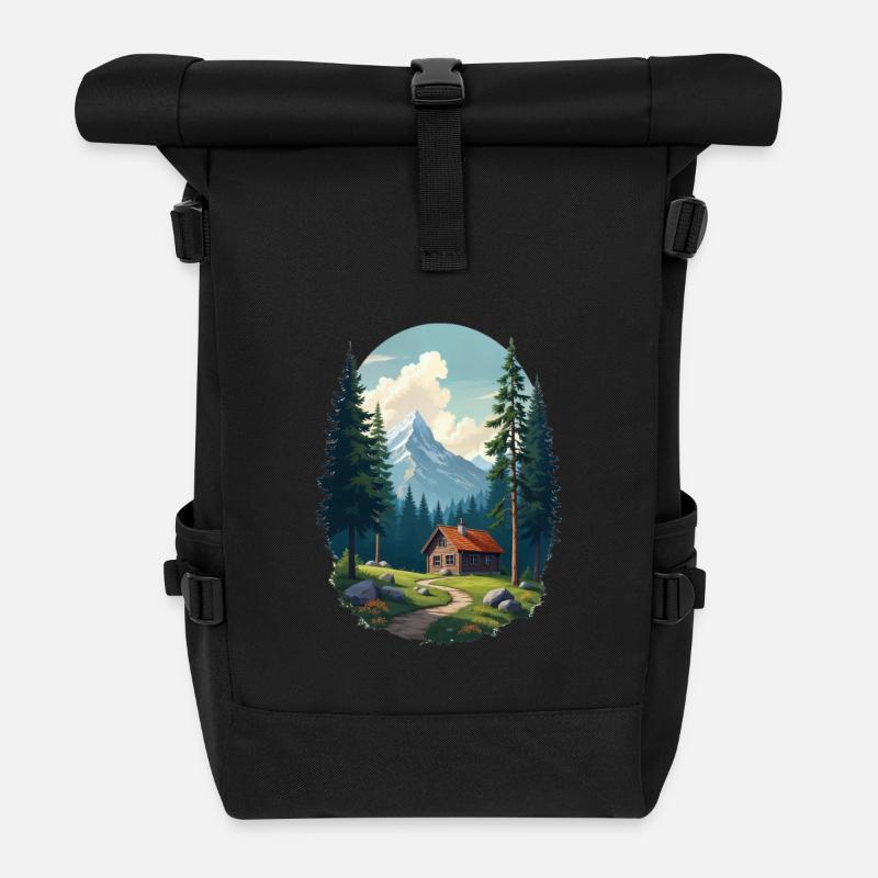 Cabane pixélisée dans les bois - Sac à dos roll top - noir