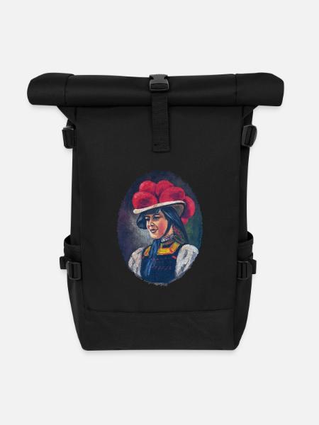 Schwarzwald Maidle mit Bollenhut - Rolltop Rucksack - Schwarz