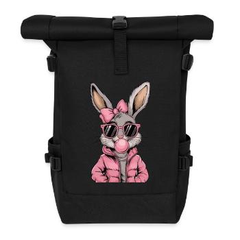 Lapin cool avec lunettes de soleil et chewing-gum - Sac à dos roll top - noir - Devant