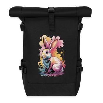 Bunter Aquarell Hase – Niedliches Tiermotiv - Rolltop Rucksack - Schwarz - Vorne