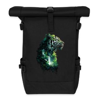 Jungle Tiger Double Exposure Wildlife Design - Roll Top Backpack - black - Front