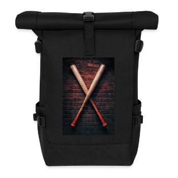 Crossed Bats on Brick Wall - Roll Top Backpack - black - Front