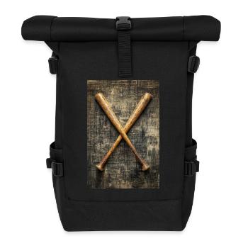 Aged Baseball Bats Crossed - Roll Top Backpack - black - Front
