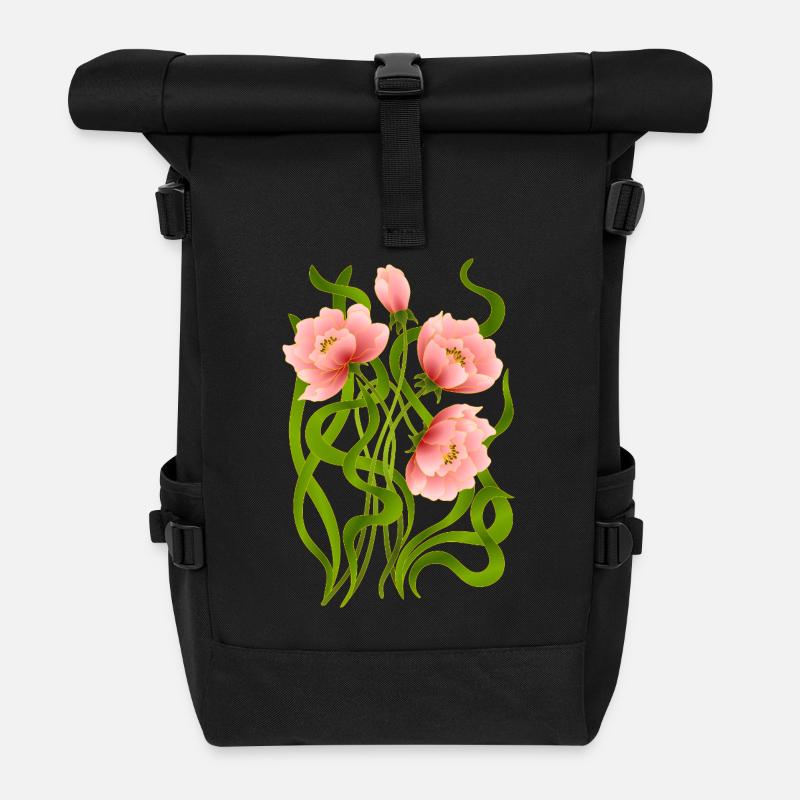 Blumen - Rolltop Rucksack - Schwarz
